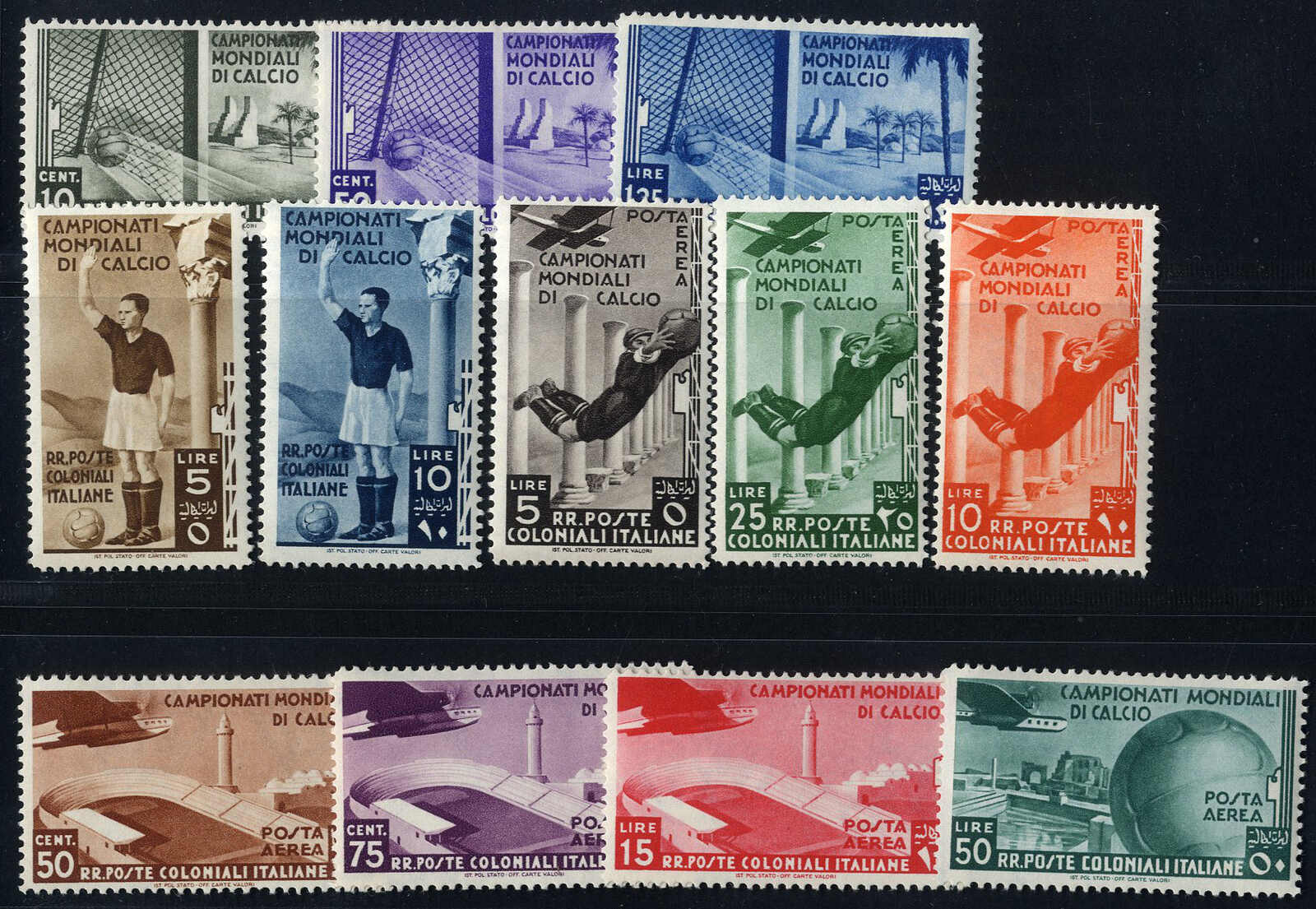 1934, Mondiali di Calcio, serie completa di 12 valori con gomma ...