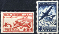 1948, Posta aerea Fezzan, serie completa di 2 valori linguellati, ...