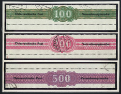 1948, Verrechnungsmarken zu 100, 200 und 500 Sch. in Zähnung 10¾, ...