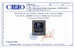 1925, francobollo d'Italia L. 1,25 azzurro dent. 13½ consoprastampa ...