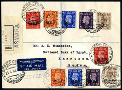 1946, raccomandata di posta aerea del 25.4.1946 da Asmara a Karthoum ...