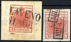 1850, frammento con 15 cent. rosso I tipo con spazio tipografico in ...