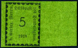 1918, 5 H. verde oliva, "Cifra al centro", carta patinata e colorata, ...