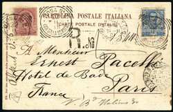 1901, cartolina raccomandata da Roma N° 2 il 22.11 per Parigi ...