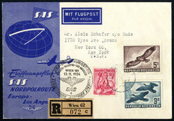1954, eingeschriebener Brief des Eröffnungsfluges SAS Nordpolroute ...