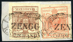 ZENGG RECOMMANDIRT, 3 Kr. hellrot HP Type IIIa und 6 Kr. braun HPType ...