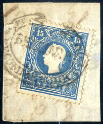 BELLOVAR RECOMMANDIRT, 15 Kr. blau Type II der Ausgabe 1858 ...