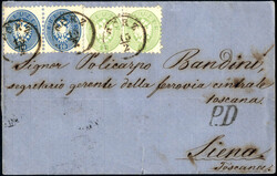 1866, zwei Briefe aus Görz, einer nach Siena frankiert mit zwei 3 ...