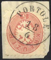 Portole, RS-f Müller 125 Punkte, auf Briefstück mit 3 Kreuzer rosa ...