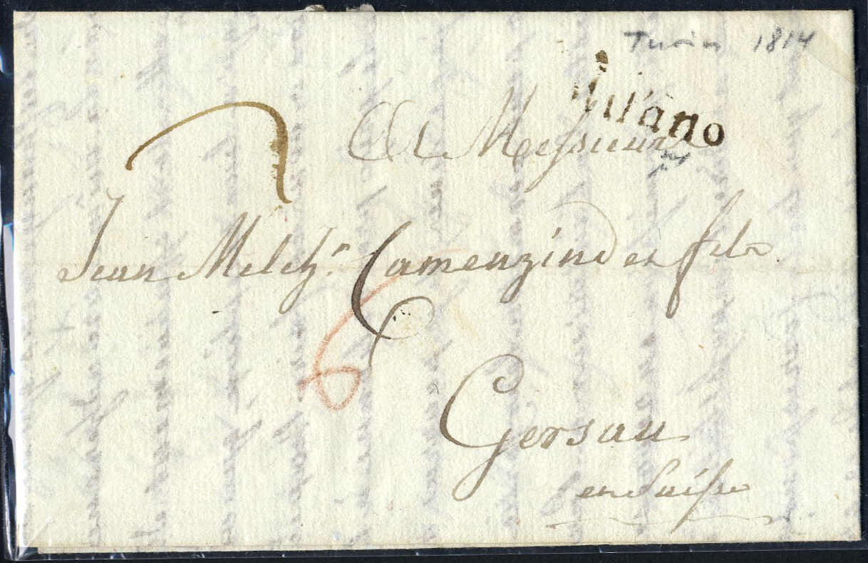 1807/1814, due lettere da Torino per Gersau (Svizzera), una del 24.10 ...