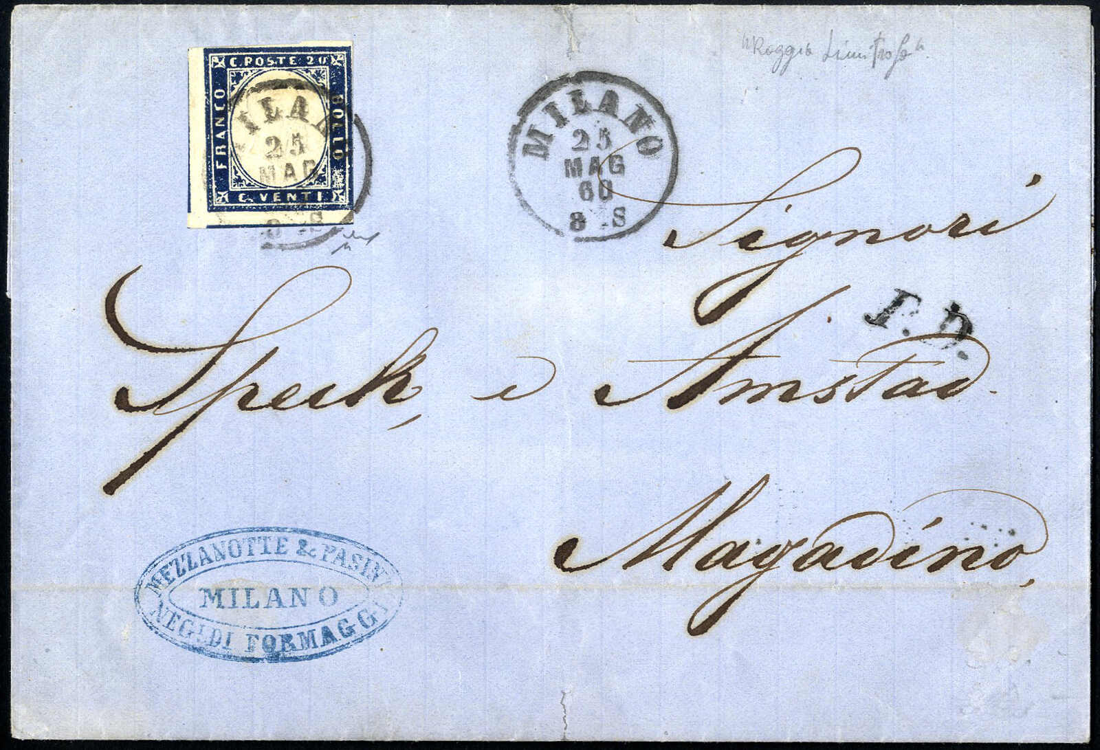 1860, lettera spedita da Milano il 12.12 per Magadino (Svizzera) in ...