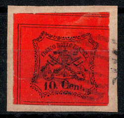 1867, frammento con stemma pontificio 10 c. vermiglio arancio non ...
