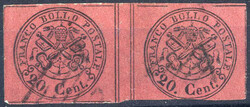1867, stemma pontificio 20 c. rosso indiano non dentellato coppia ...