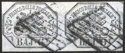 1852, 6 b. lilla azzurrastro coppia con interspazio di gruppo, cert. ...