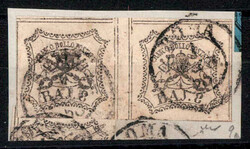 1852, 8 b. bianco coppia con interspazio di gruppo su frammento ...