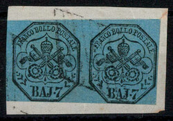 1852, 7 b. azzurro coppia con interspazio di gruppo, usato su ...