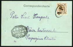A.P. Ovalstempel auf mit 2 Kr. frankierter Postkarte gesendet nach ...