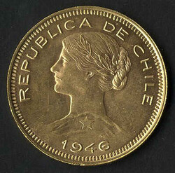 100 Pesos, 1946, Gold, Fein 18,3 Gr., Y 49a, KM 175, stfr ...