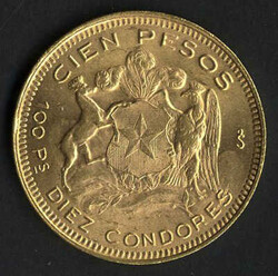100 Pesos, 1948, Gold, Fein 18,3 Gr., Y 49a, KM 175, stfr ...