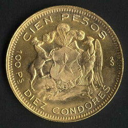 100 Pesos, 1953, Gold, Fein 18,3 Gr., Y 49a, KM 175, stfr ...