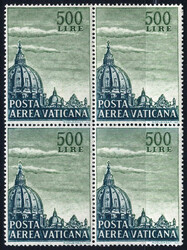 1958, Quartina del 500 Lire Posta Aerea dent. 14 nuovo con gomma ...