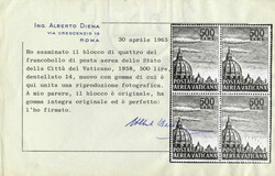 1958, Quartina del 500 Lire Posta Aerea dent. 14 nuovo con gomma ...