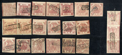 1858, piccolo lotto di otto valori 1 gr. (una striscia verticale di ...