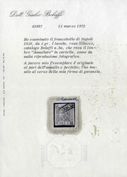 1858, piccolo lotto di otto valori 1 gr. (una striscia verticale di ...