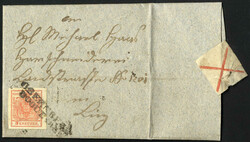 Obernberg 30.10.1855, RL-Ry 80P auf 3 Kr. MP auf Brief nach Linz, Mü ...