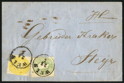 Wels 22.5., RL-Ry 120P auf Brief nach Steyr frankiert mit 2 kr. gelb ...