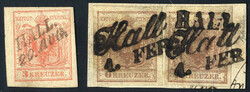 HALL, 3 Kr. rot Type III, gut gerandet und mit einem komplettem ...