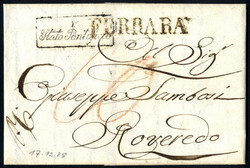 1828/1842, due lettere da Ferrara (lineare) per Roveredo (Austria), ...