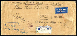 1933, eingeschriebener Luftpost-Brief von Rajkot vom 30.10. über ...