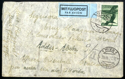 1937, Luftpost-Brief von Wien vom 28.8. nach Addis Abeba (Äthiopien) ...