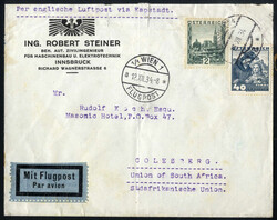 1934/35, Luftpost-Brief von Wien vom 12.12.1934. über Fluglinie ...