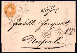 1866, Drucksache von Wien am 4.4. nach Napoli (Italien) frankiert mit ...