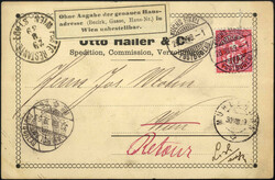 1889, Karte von Buchs nach Wien, frankiert mit 10 Rappen und ...