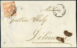 1852 ca., Briefhülle ohne Seitenklappen von Basel nach Delemont ...