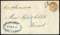 Indien 1870, Brief aus Bombay am 25.2. über Alexandria nach Triest ...