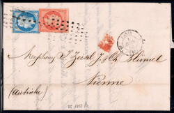 1858, Drucksache von Paris am 1.4. nach Wien frankiert mit Napoleon ...