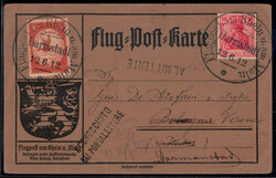 1912, Flug=Post=Karte von Darmstadt am 12.6. nach Bologna und ...