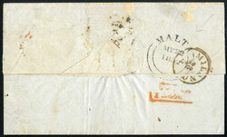 1852, Brief von Malta am 22.5. über Genua nach Mailand, Nebenstempel ...