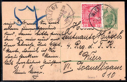 1908, Ganzsachenkarte zu 5 H. grasgrün mit Zusatzfrankatur 10 H. ...