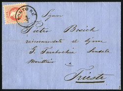 PORTORÉ, kompletter Brief vom 1.7.1868 nach Triest, frankiert mit 5 ...