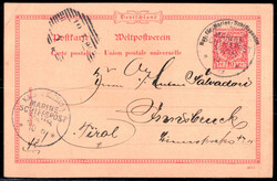 1899, Weltpostvereinskarte 10 Pf. rot mit bogenförmigem Aufdruck ...