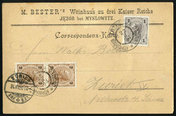 TRZEBINIA - DWORCEC BAHNHOF: Lithowerbekarte des Weinhauses M. Bester ...