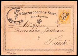 SEBENICO / COL VAPORE, 1871, Correspondenzkarte (dt.-illyr.) ...
