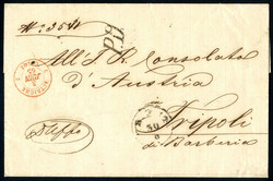 Triest 30.5.1865, Frankobrief über Marseille, Malta nach Tripoli di ...