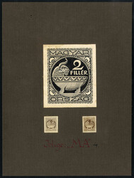 1916 (ca.) Briefmarken-Entwurf zu einer "1 Filler Briefmarke" mit 2 ...