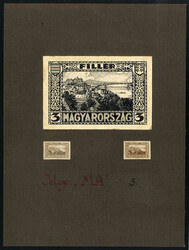 1916 (ca.) Briefmarken-Entwurf zu einer "3 Filler Briefmarke" mit 2 ...